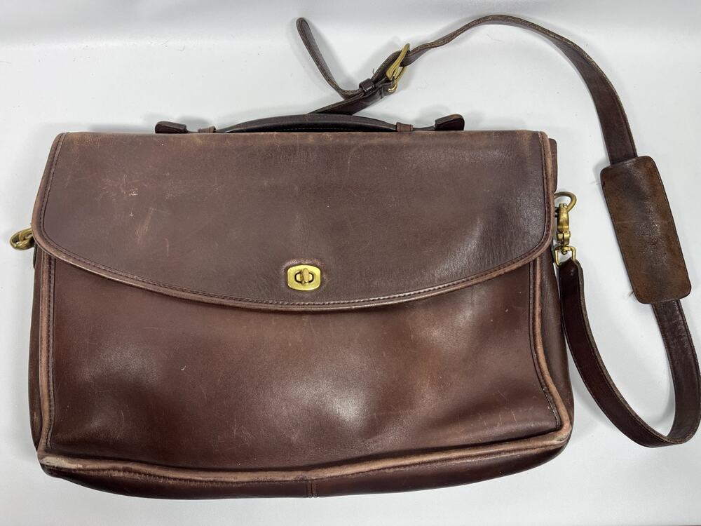 COACH Bag 5265 Lexington Brief Leather Saddle Briefcase Laptop Messenger Brown
